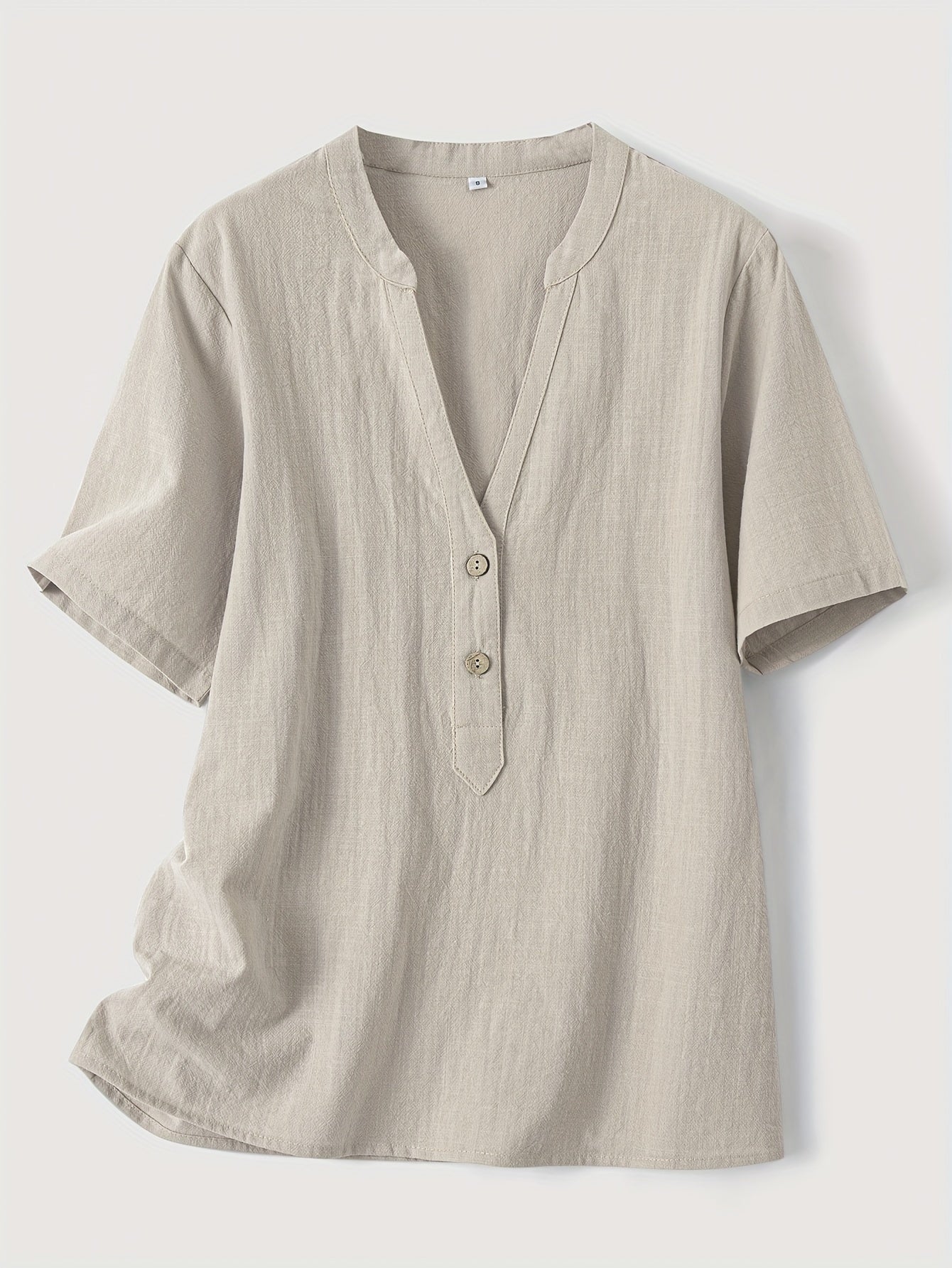 V-Hals Korte Mouwen Blouse - Katoen & Knopdetail