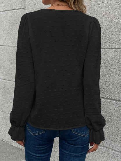 V-Hals Lange Mouwen Blouse - Kant Kraag en Lichtgewicht Stof