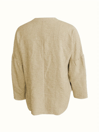 V-Hals Lange Mouwen Shirt - Relaxed Fit en Lichtgewicht Stof