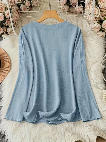 V-Hals Losse Fit Blouse - Lange Mouwen Ontwerp & Lichtgewicht Materiaal