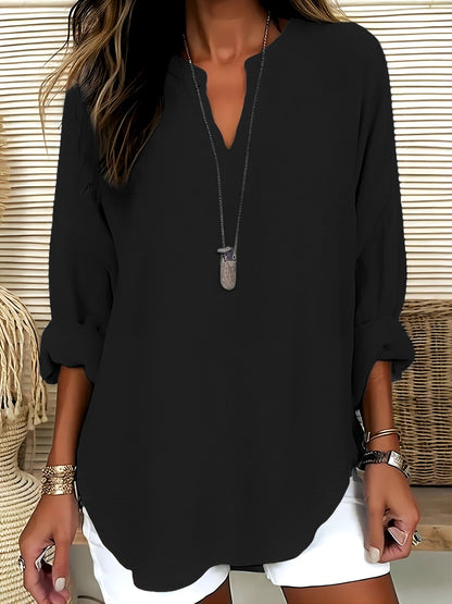 V-Hals Losse Fit Blouse - Lange Mouwen Ontwerp & Lichtgewicht Materiaal