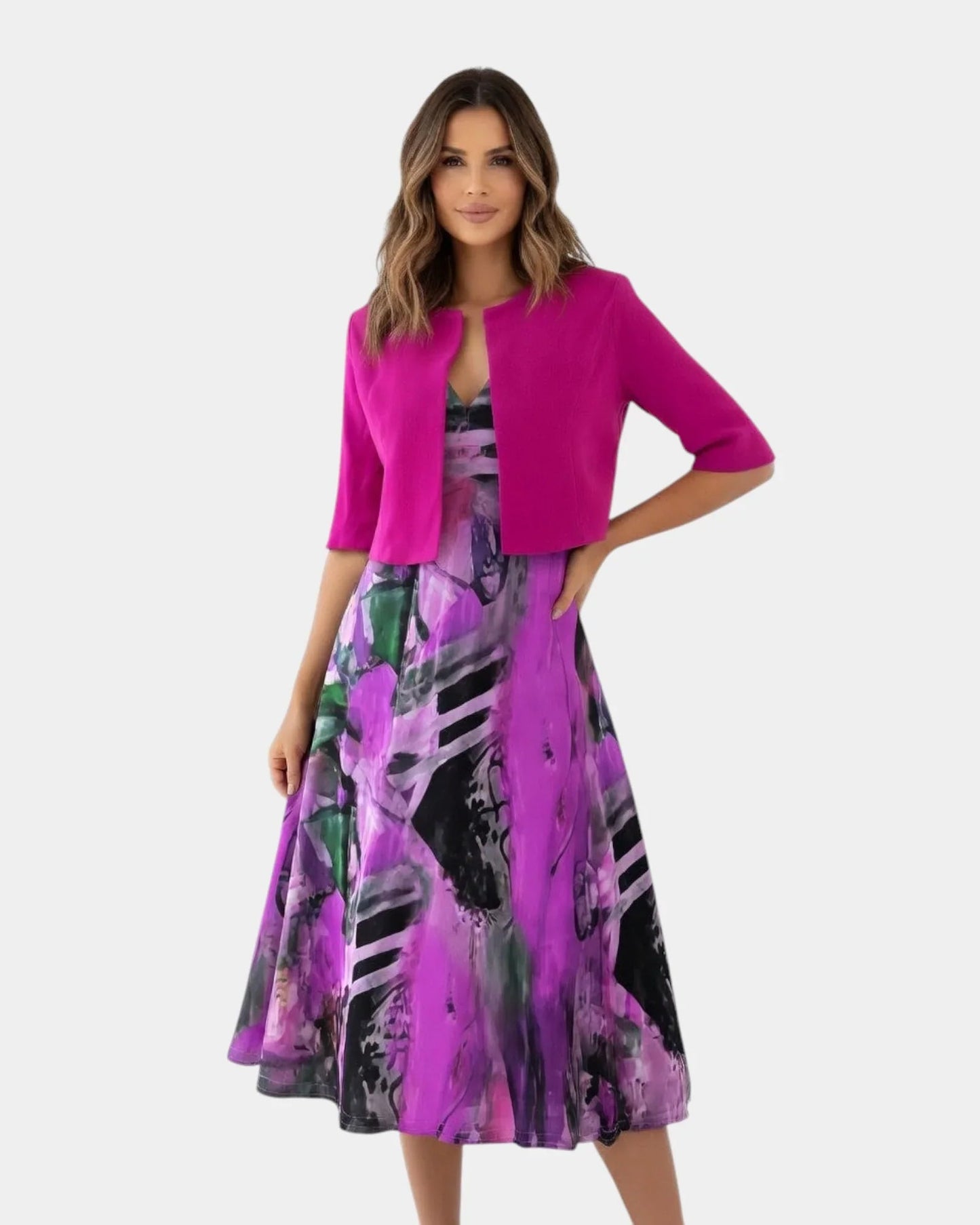 Stacy | Midi jurk met fluïde print en bijpassende blazer