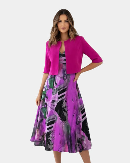 Stacy | Midi jurk met fluïde print en bijpassende blazer