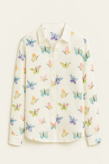 Vlinderprint Knopshirt - Casual Lange Mouwen & Knopsluiting