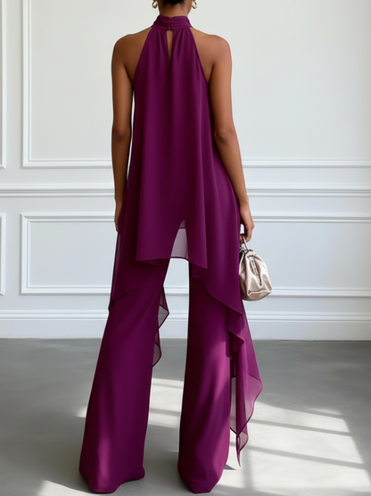 Bianca | Elegante Twee-delige Set Paars met Haltertop en Broek