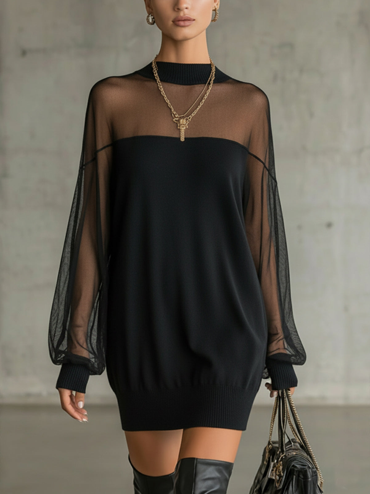 Amélie™ | Elegante Mini Jurk Zwart met Netmouwen