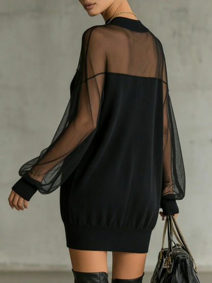 Amélie™ | Elegante Mini Jurk Zwart met Netmouwen