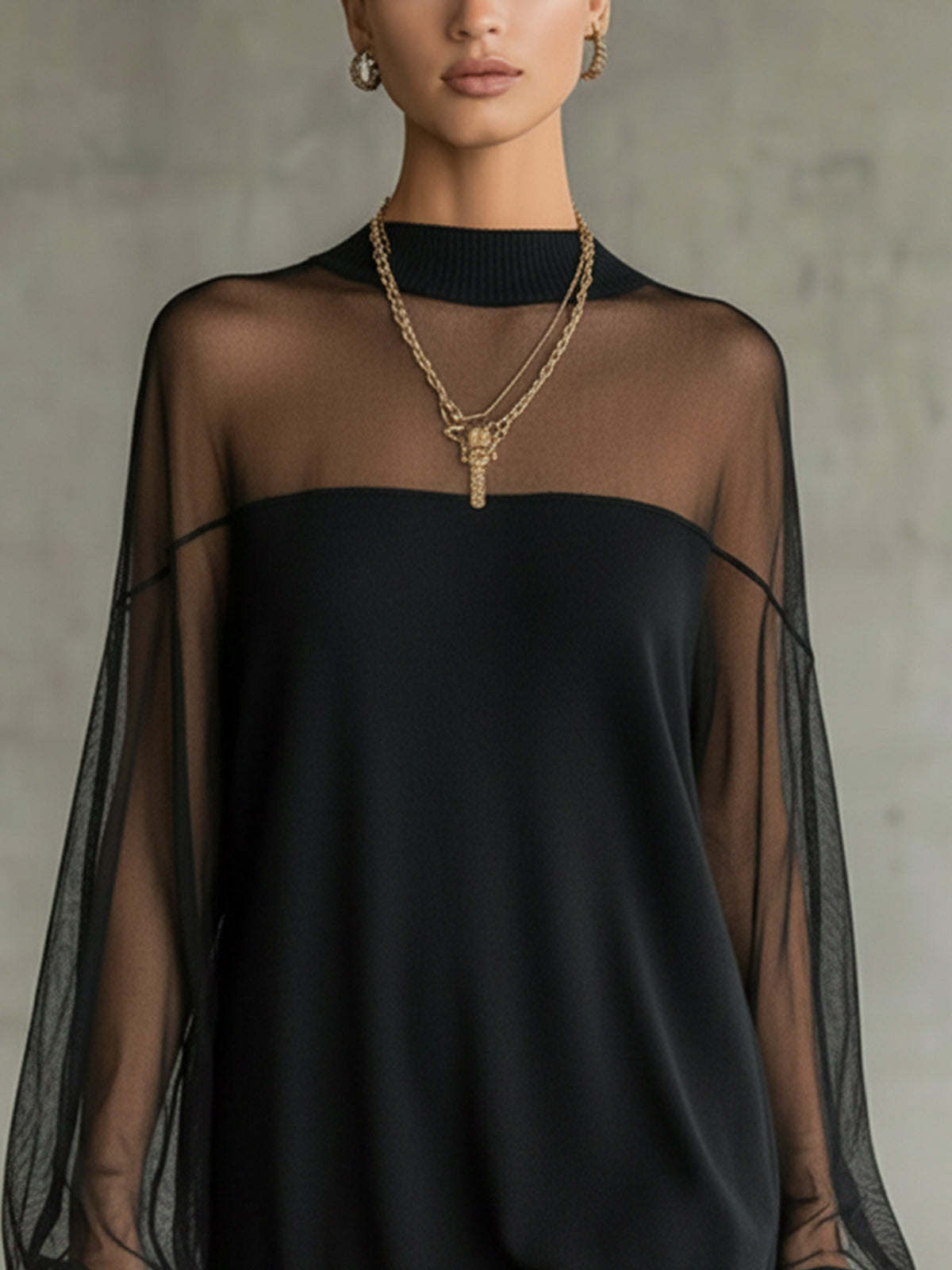 Amélie™ | Elegante Mini Jurk Zwart met Netmouwen
