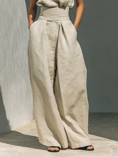 Aurora | Gouden Linnen Wijde-Broek Set
