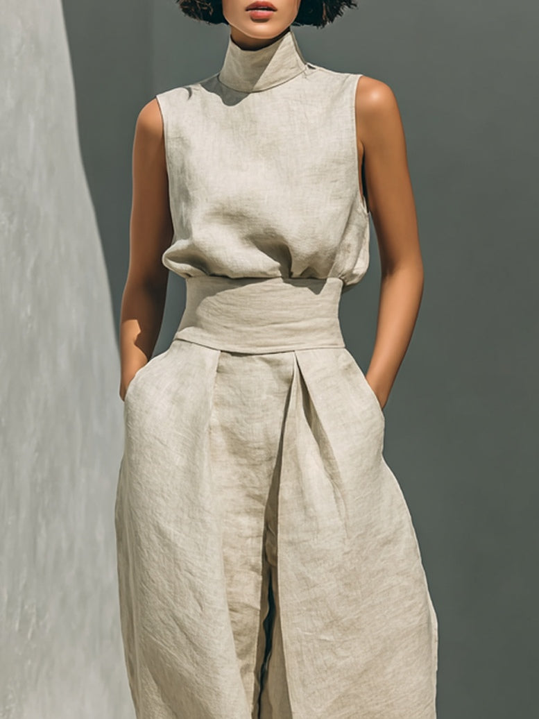 Aurora | Gouden Linnen Wijde-Broek Set