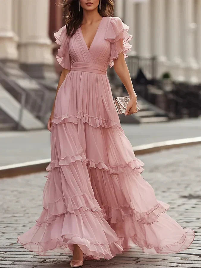 Zoe | Helderroze Elegante Trouwen Maxi-jurk