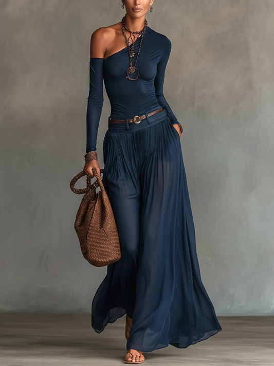 Vittoria | Compleet met Monoshoulder Body en Maxi Rok in Transparante Chiffon