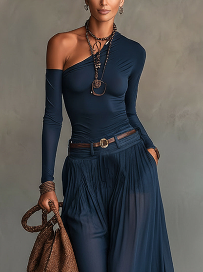 Vittoria | Compleet met Monoshoulder Body en Maxi Rok in Transparante Chiffon