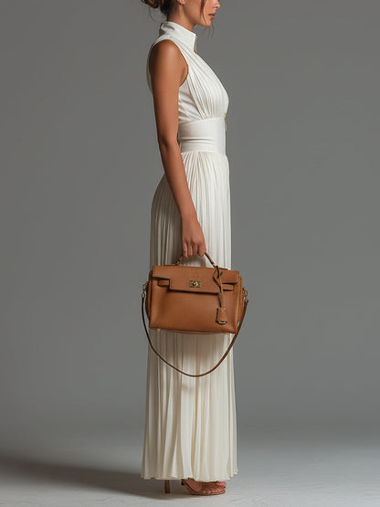 Graziella | Witte Chiffon Jumpsuit met V-hals en Plissé Lange Benen