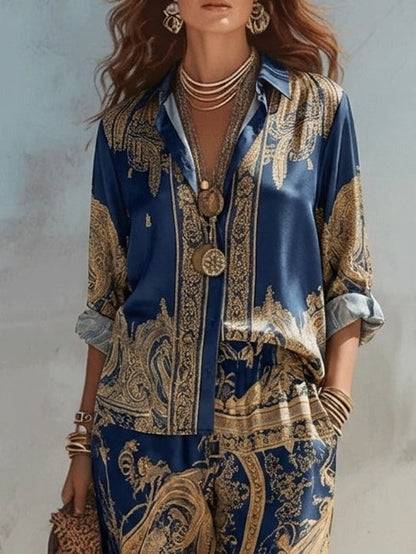 Antonella | Completo Twee Stukken met Barokke Print in Marineblauw