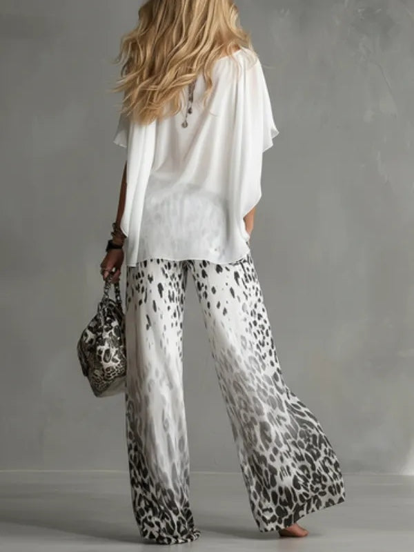 Ilaria | Compleet met Boottop en Vervaagde Luipaard Chiffon Broek