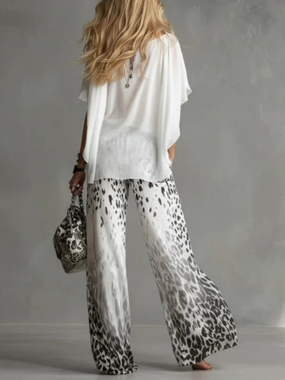 Ilaria | Compleet met Boottop en Vervaagde Luipaard Chiffon Broek