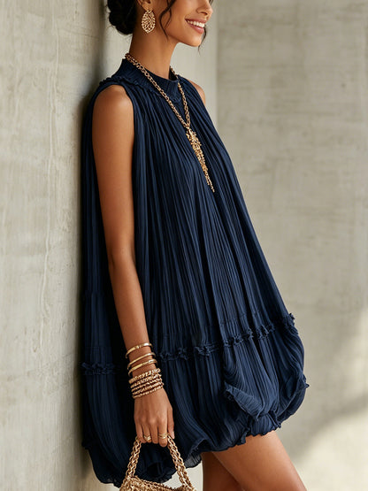 Camilla | Mini chiffon jurk met Amerikaanse hals en ballonrok