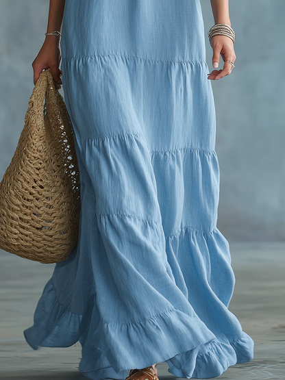 Anita | Hemelsblauwe boho-maxi-jurk met V-hals en ruches