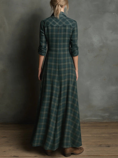Devine™ - Lange jurk met Groene Ruitpatroon