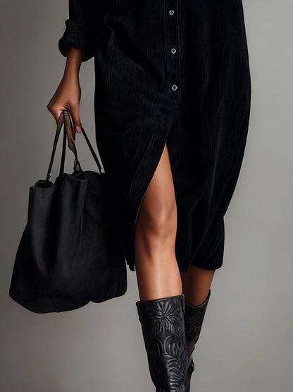Jessy™ – Elegante Midi-jurk van zachte cord met borstzakken