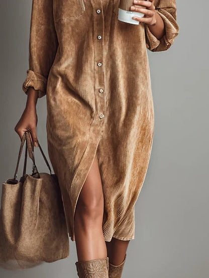 Jessy™ – Elegante Midi-jurk van zachte cord met borstzakken