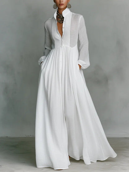 Léonie™ | Maxi Minimalistische Jurk met Hoge Hals