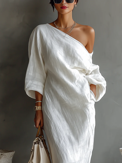 Elise™ | Elegante Maxi Jurk met Één Schouder in Wit