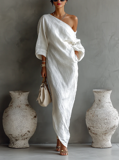 Elise™ | Elegante Maxi Jurk met Één Schouder in Wit