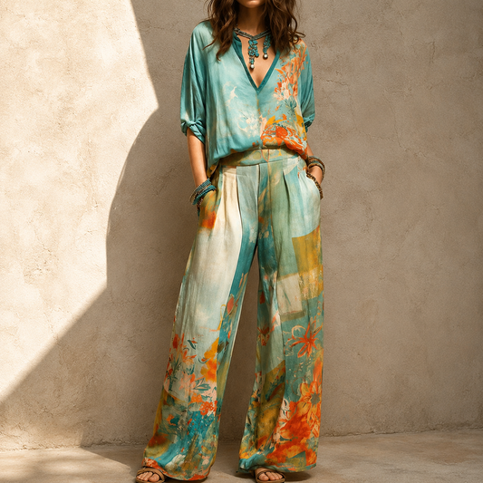 Chiara™ | Elegante set met bloemenprint en wijde broek