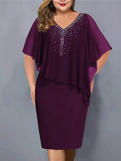 Amelie - Chiffonjurk met V-hals, versierd met strass
