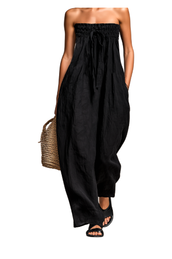 Ashley | Losse Lijnmix Strapless Tie Jumpsuit