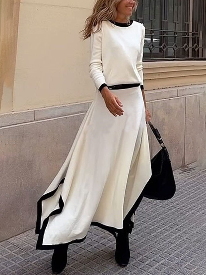 Elegante Contrastkleur Ronde Hals Lange Mouw Trui