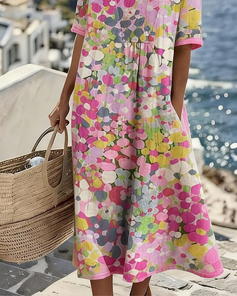 Vittoria | Elegante Midi Jurk met Bloemen voor de Zomer