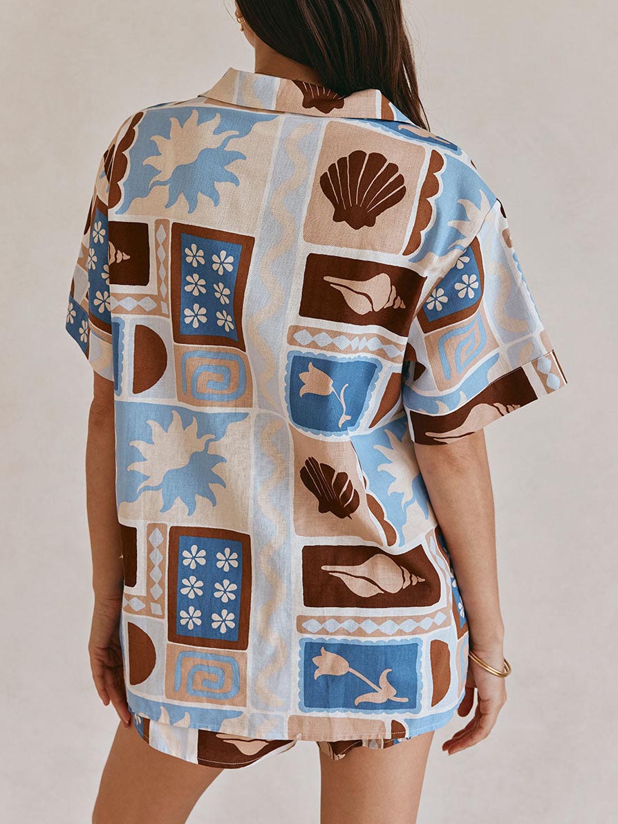 Unieke Casual Schelpen Schilderij Print Shorts Twee-delige Set