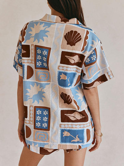 Unieke Casual Schelpen Schilderij Print Shorts Twee-delige Set
