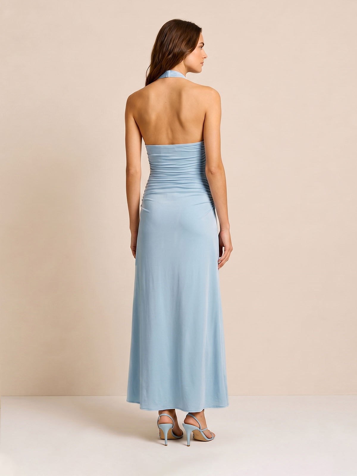 3D-bloemenprint halter maxi-jurk