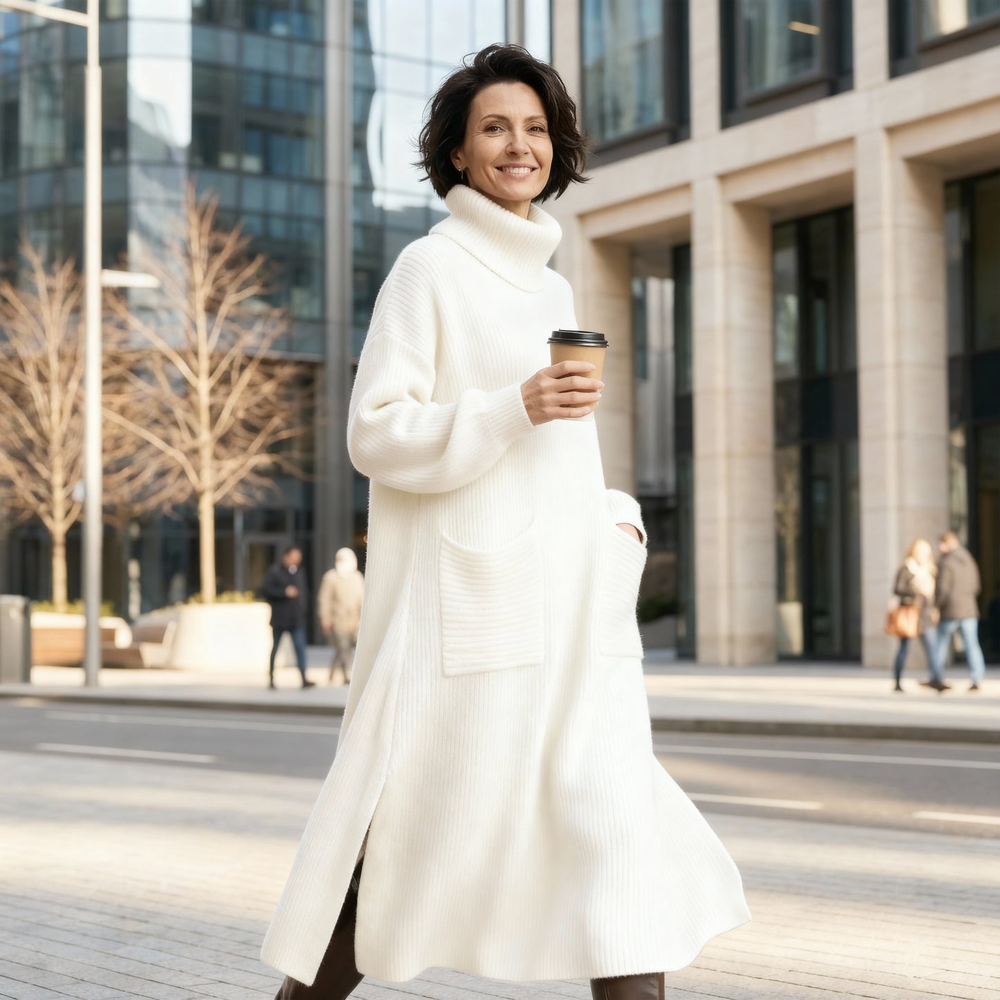 Glenda™ - Dames Oversized Trui Jurk Met Col