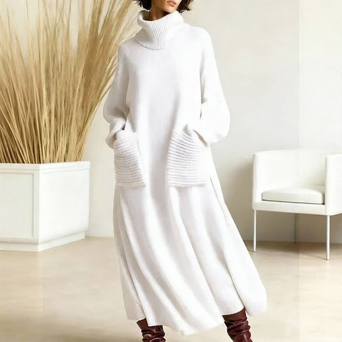 Glenda™ - Dames Oversized Trui Jurk Met Col