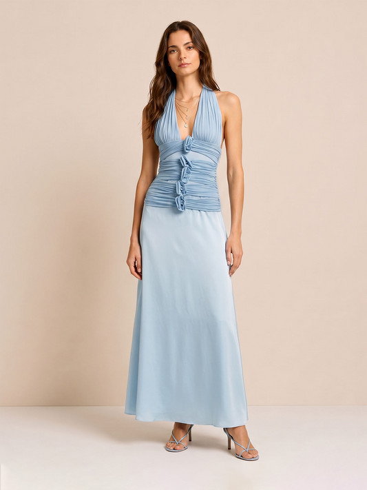 3D-bloemenprint halter maxi-jurk