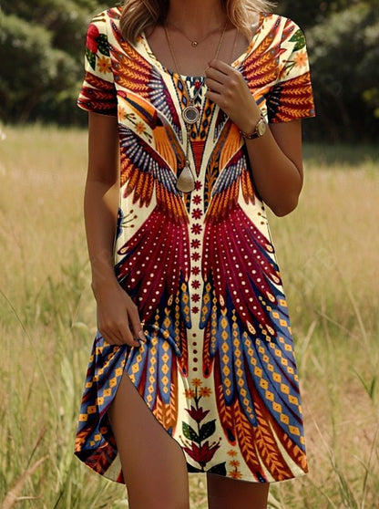 Isla™ – Jurk met Indiaas geïnspireerde print en ronde hals