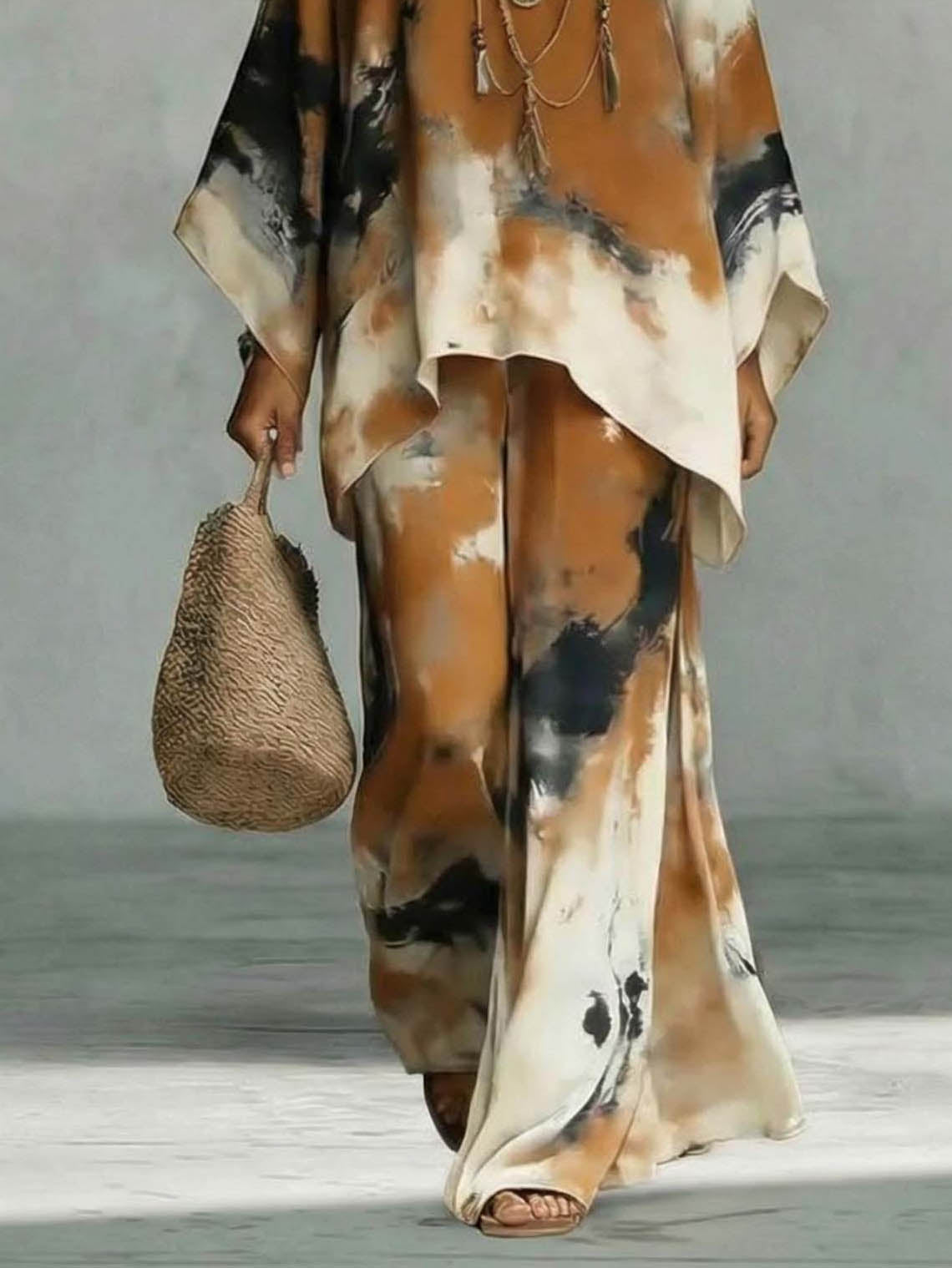 Elegante Tie-Dye Print Losse Kaftan Top & Broek Twee-Stuk Set