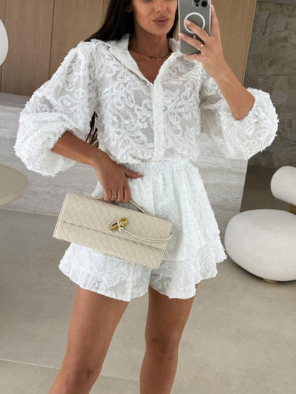 Exquise Kant Jacquard Hol Casual Lange Mouwen Twee-delig Pak