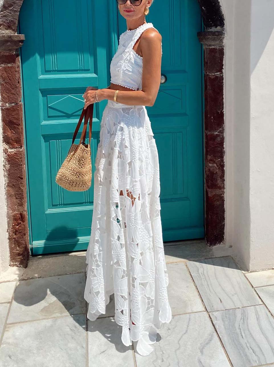 Elegante Holle Bloemenkant Cropped Tanktop