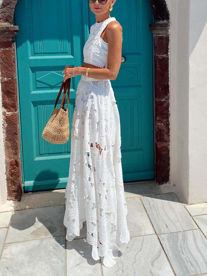 Elegante Holle Bloemenkant Cropped Tanktop