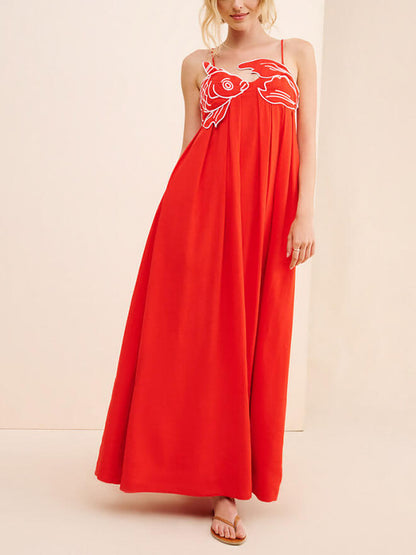 Exquise Unieke Mode Vis-Vormige Top Schouderband Midi Jurk