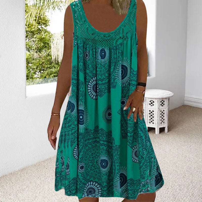 Breezia™ – Zomerse Mouwloze Jurk met Print en Kantdetails voor Dames