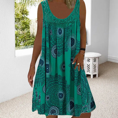 Breezia™ – Zomerse Mouwloze Jurk met Print en Kantdetails voor Dames
