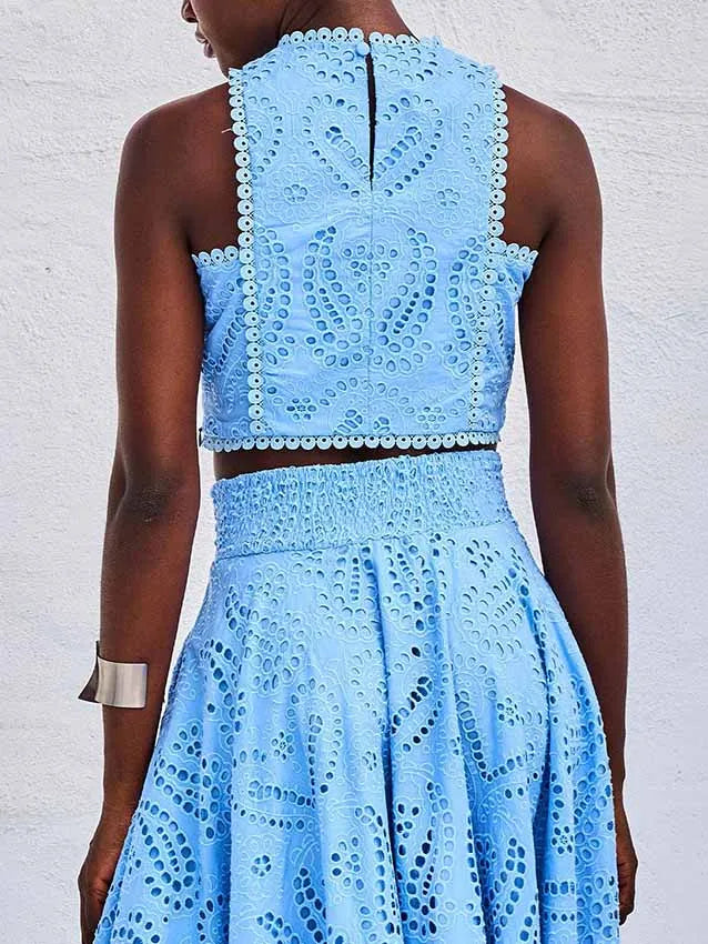 Exquise Mouwloze Geborduurde Hollow Lace Top