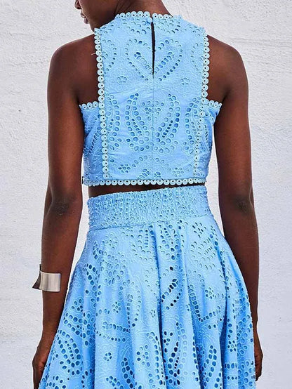 Exquise Mouwloze Geborduurde Hollow Lace Top